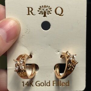 14K Gold Filled Huggies Earrings With Crystal Butterflies